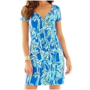 Lilly Pulitzer Small Palmira Tee Shirt Dress Blue Crush Short Sleeve V-Neck